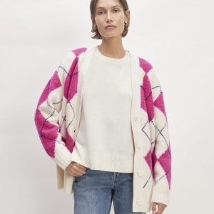 The SuperFuzz Alpaca Cardigan | Bone / Fuchsia Pink / Ocean Cavern