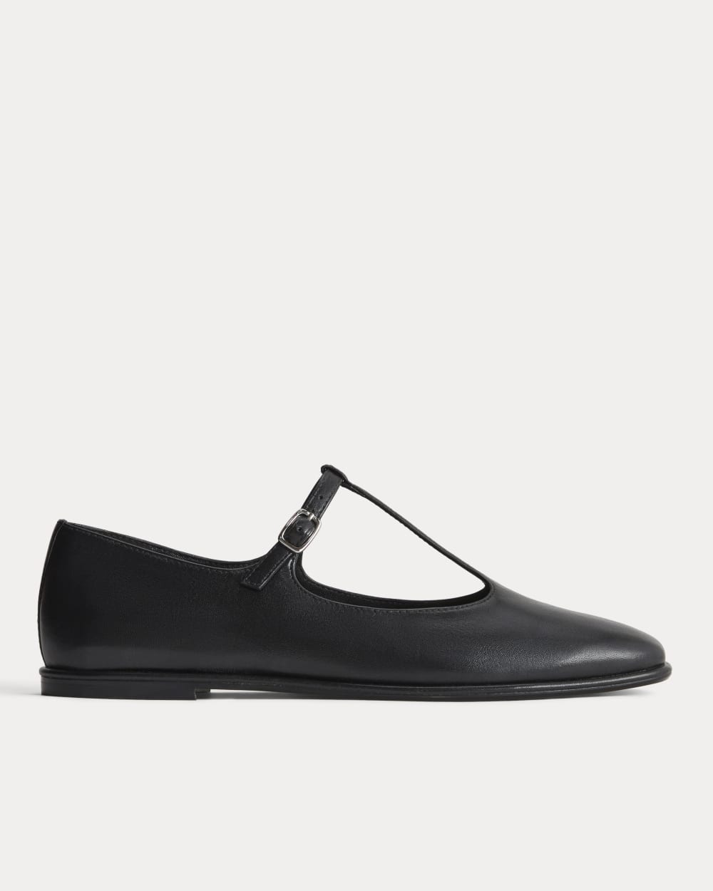 The Leather T-Strap Flat | Black