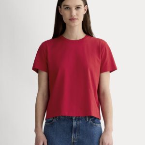 The Box-Cut Tee in Essential Cotton | Berry Red  | No Pocket