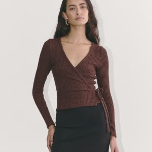 The Cozy Rib Wrap Top | Dark Mahogany