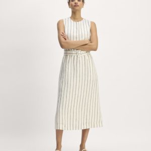 The Linen Belted Midi Dress | Bone / Navy