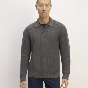 The Cotton Chunky Rib Polo | Heathered Charcoal