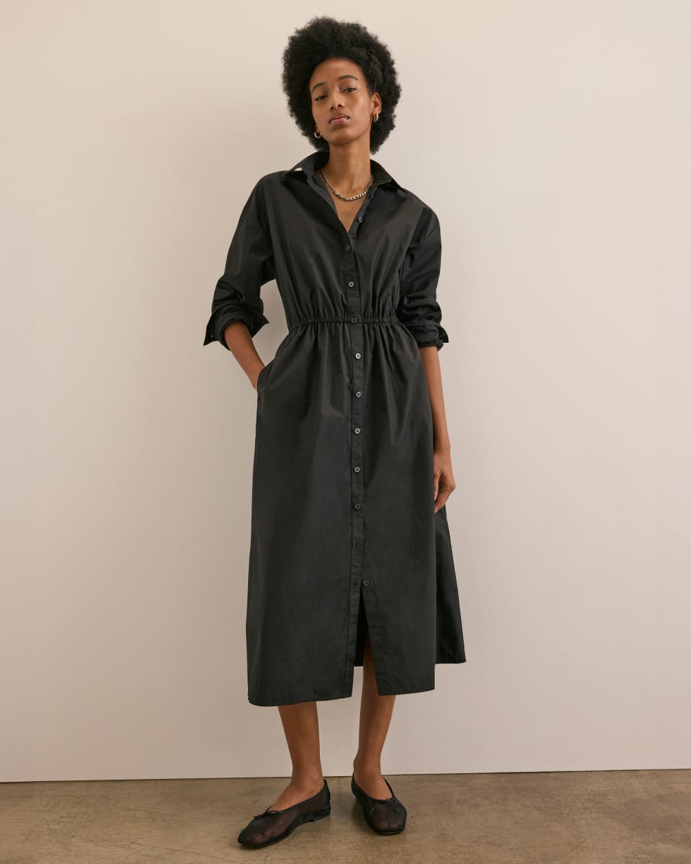 The Supima? Cotton Midi Shirt Dress | Black - Image 7