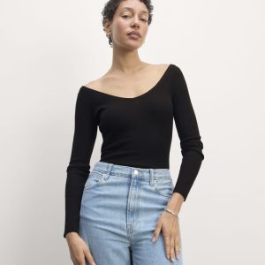 The Off-Shoulder Top in Ultrasoft Merino | Black