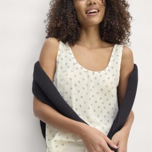 The Scoop Tank in Washable Silk | Bone / Black Square Dot