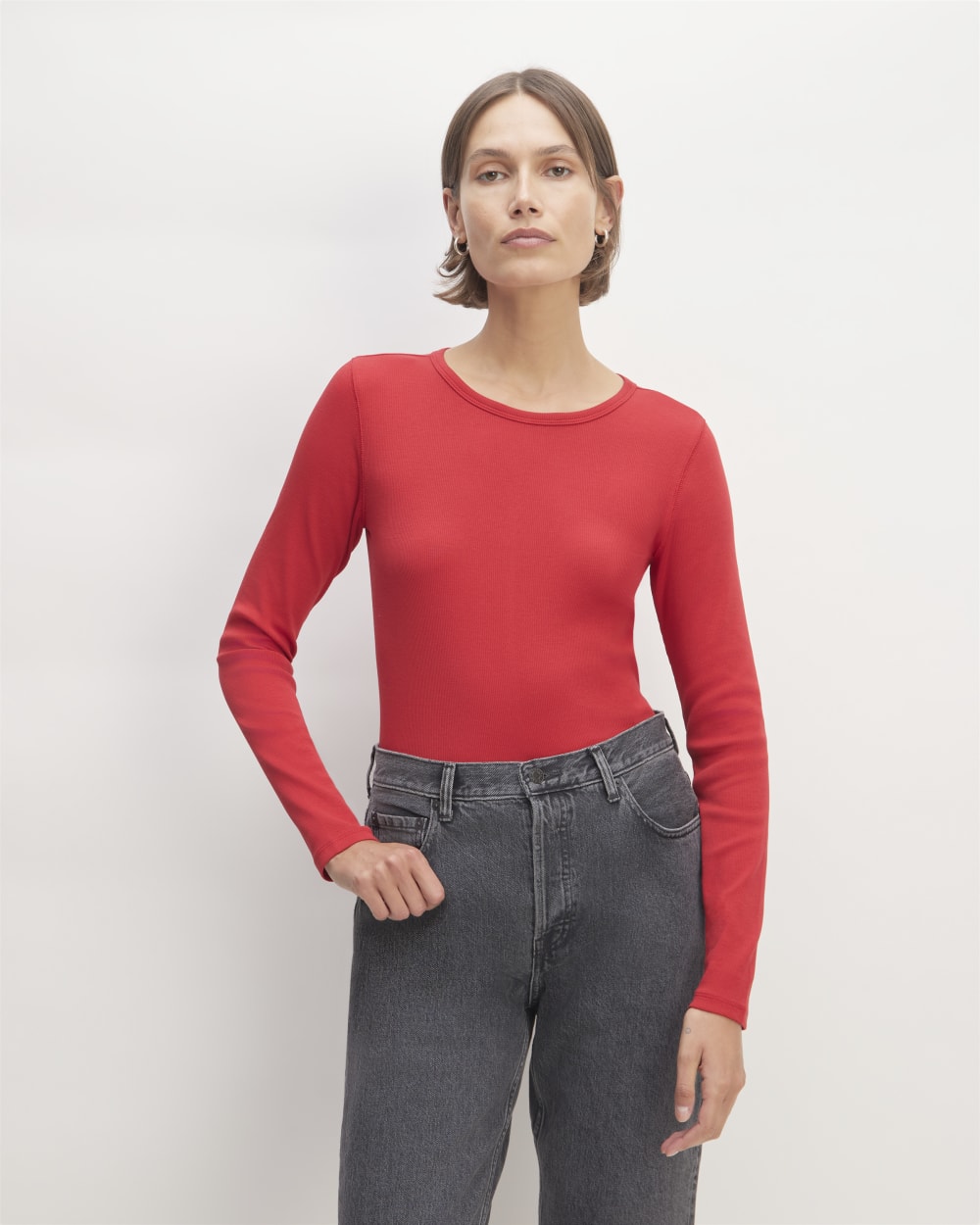 The Luxe Rib Long-Sleeve Crew | Haute Red