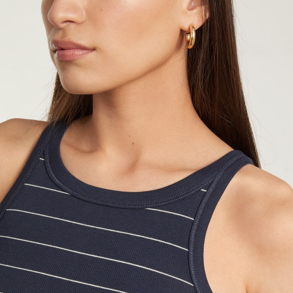 The Pima Micro-Rib Short Tank | Navy / White - Image 5