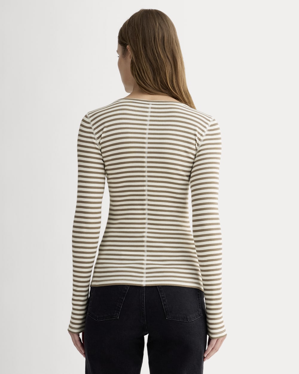 The Luxe Rib Long-Sleeve Crew | Bone / Deep Taupe - Image 3