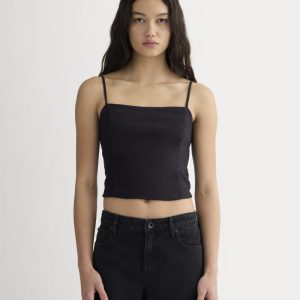 The Seamed Top in Stretch Linen | Black