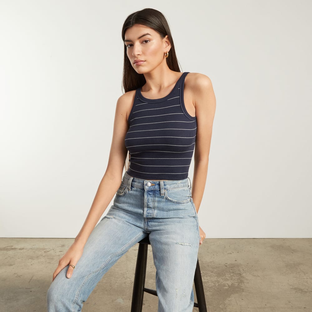 The Pima Micro-Rib Short Tank | Navy / White - Image 6