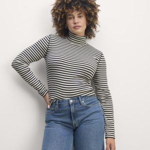 The Luxe Rib Turtleneck | Bone / Black