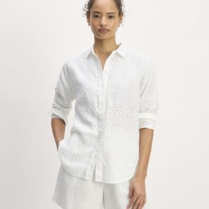 The Linen Eyelet Relaxed Shirt | White Eyelet