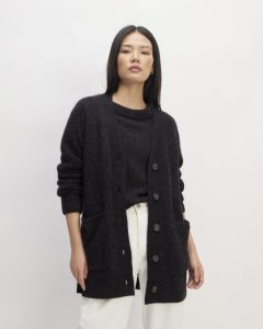 The Oversized Alpaca Pocket Cardigan | Heathered Black