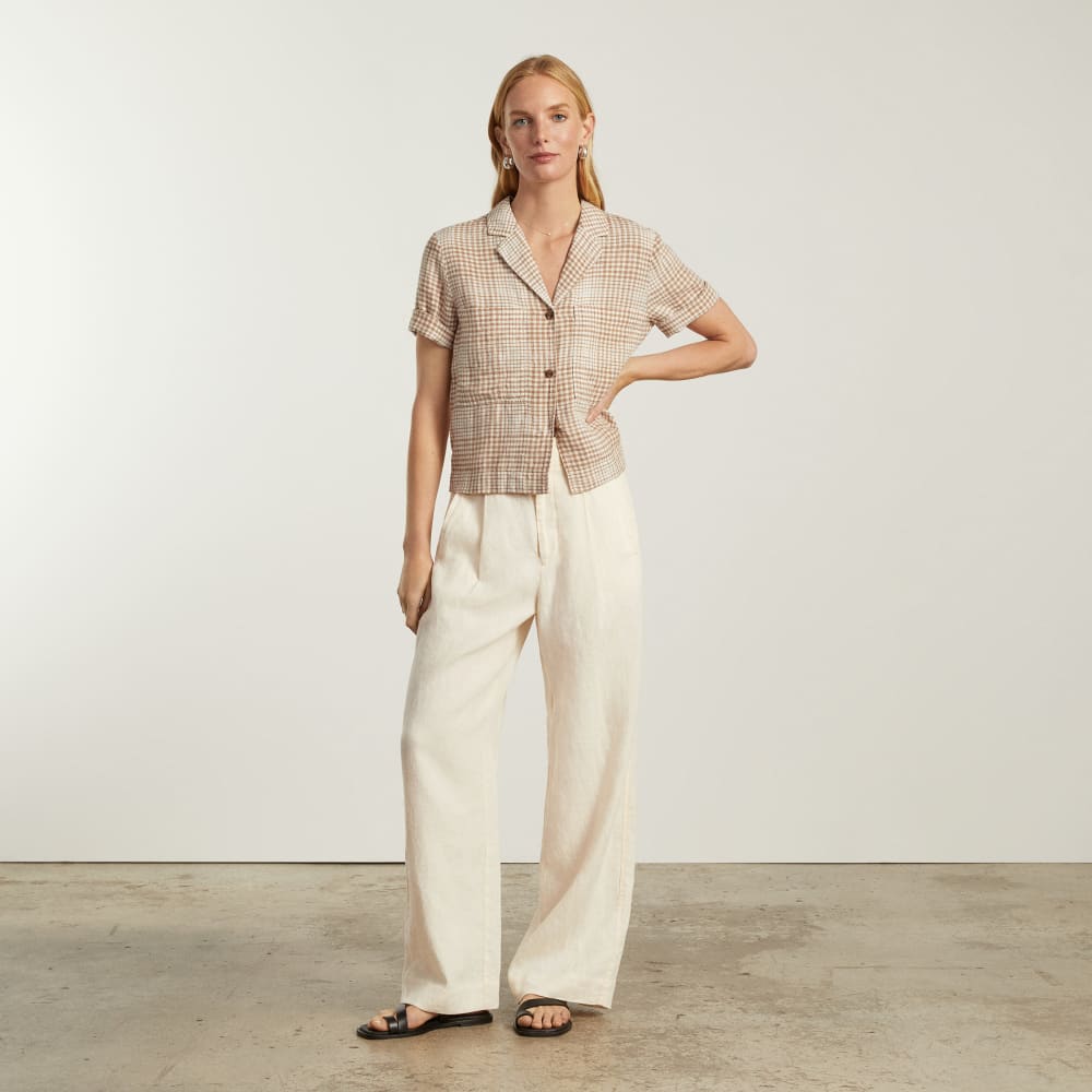 The Linen Workwear Shirt | Iced Coffee Grid - Image 7