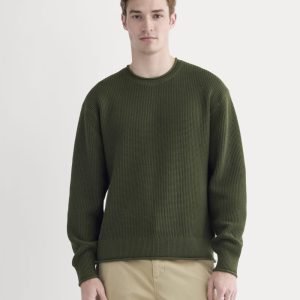 Waffle Rollneck Crew in Everyday Cotton | Dark Green