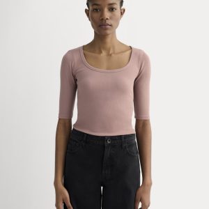 The Luxe Rib Scoop-Neck Tee | Rose Dusk