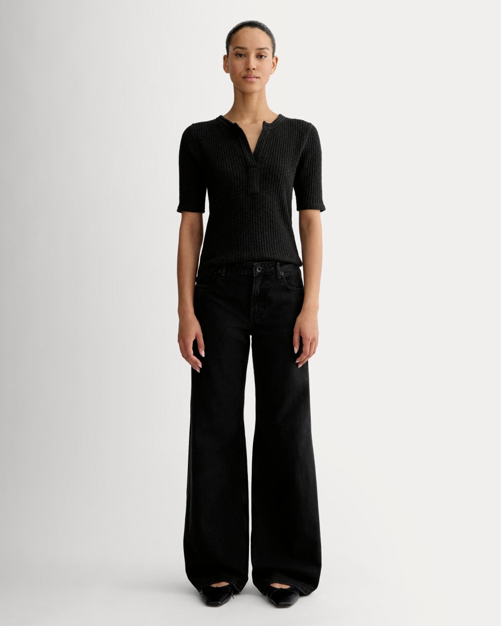 The Rib-Knit Short-Sleeve Henley | Black - Image 3