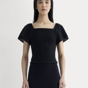 The Gauze Smocked Top | Black