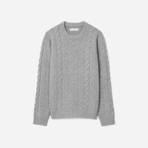 The Felted Merino Cable-Knit Crew | Heathered Mid-Grey