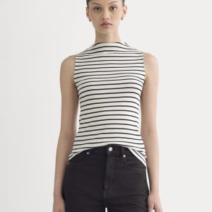 The Luxe Rib Funnel-Neck Tank | Bone / Black