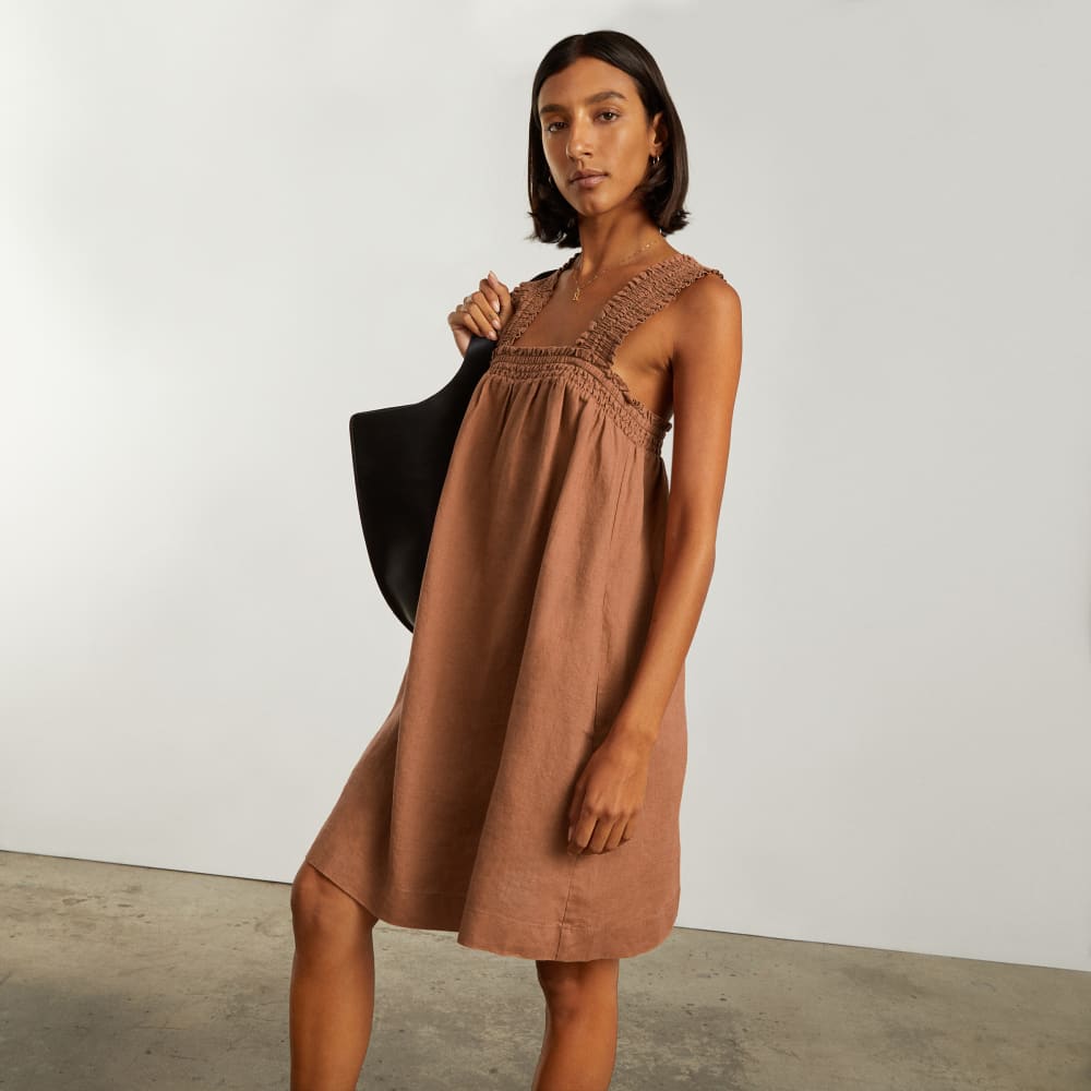 The Smocked Linen Dress | Tawny Brown - Image 6